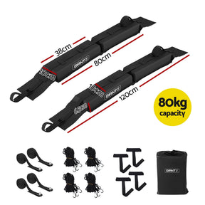 GIANTZ Kayak Roof Rack for Car, Universal Soft Roof Rack Pads for Surfboard SUP Canoe, Roof Bars for SUV Sedan without Side Rails, Portable Cross Bars with 4.5m Tie Down Straps & Ropes, 80kg Capacity - SportZone.co.nz