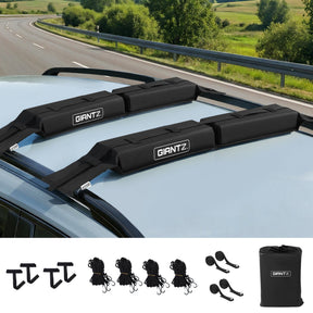 GIANTZ Kayak Roof Rack for Car, Universal Soft Roof Rack Pads for Surfboard SUP Canoe, Roof Bars for SUV Sedan without Side Rails, Portable Cross Bars with 4.5m Tie Down Straps & Ropes, 80kg Capacity - SportZone.co.nz
