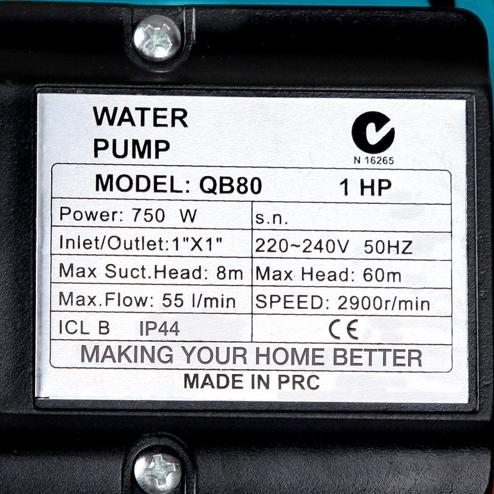 Giantz Peripheral Water Pump Garden Boiler Car Wash Auto Irrigation QB80 Yellow - SportZone.co.nz