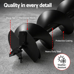 Giantz Post Hole Digger Auger Drill Bit 200mm with 80cm Extension Shaft Black - SportZone.co.nz