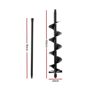 Giantz Post Hole Digger Auger Drill Bit 200mm with 80cm Extension Shaft Black - SportZone.co.nz
