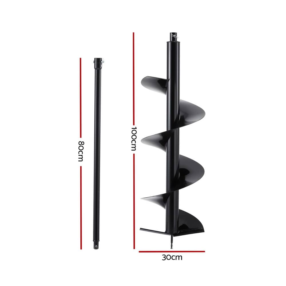 Giantz Post Hole Digger Auger Drill Bit 300mm with 80cm Extension Shaft Black - SportZone.co.nz