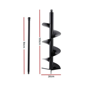 Giantz Post Hole Digger Auger Drill Bit 300mm with 80cm Extension Shaft Black - SportZone.co.nz