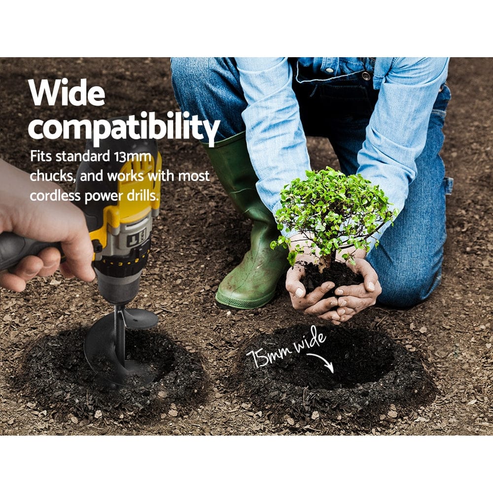 GIANTZ Power Garden Auger Small Earth Planter 75 X 600MM Black - SportZone.co.nz