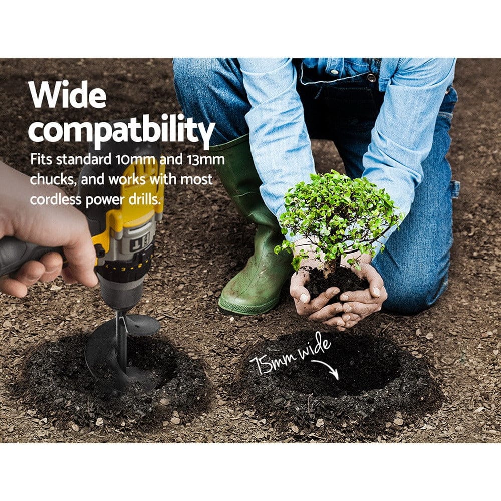 GIANTZ Power Garden Auger Small Earth Planter 75 X 600MM Black - SportZone.co.nz