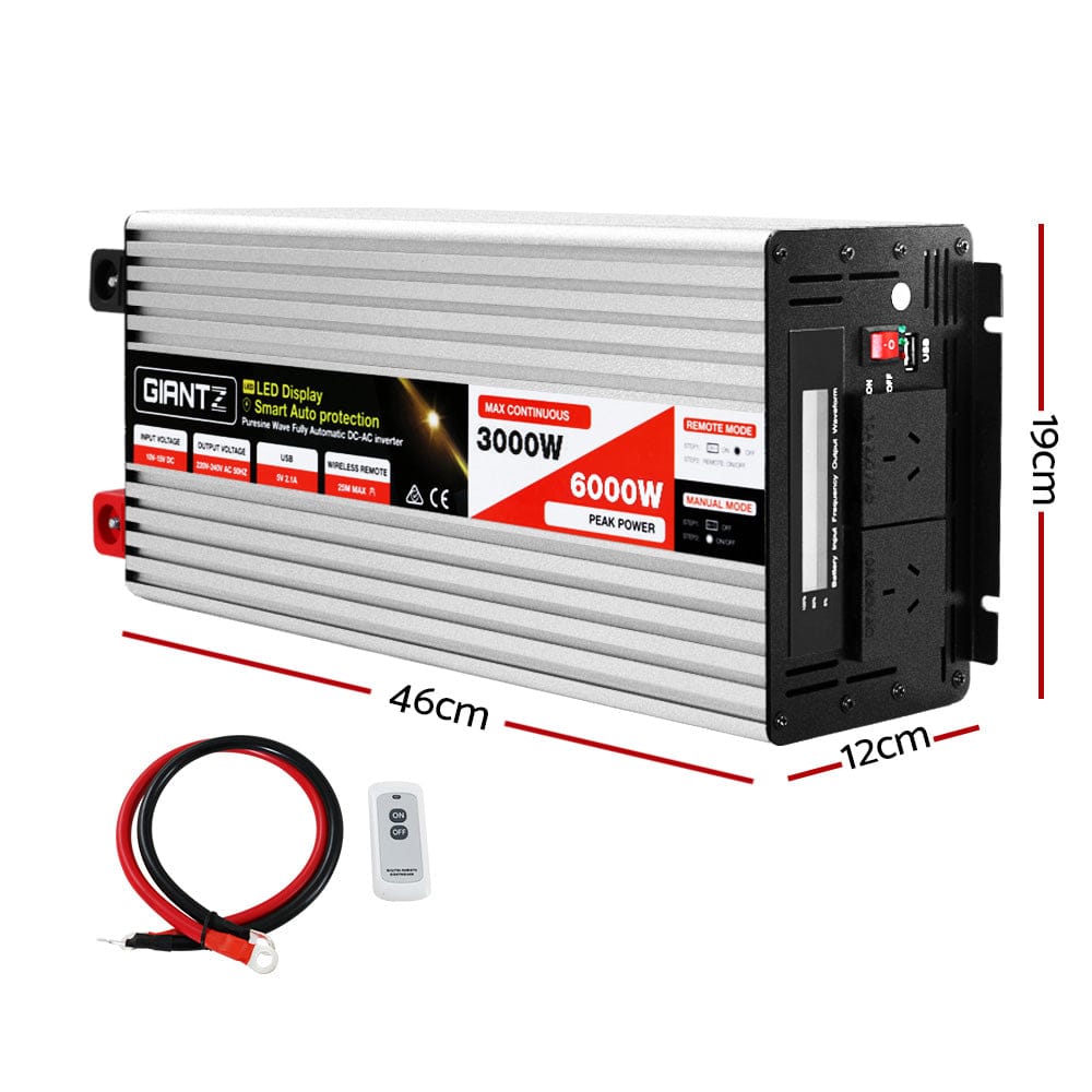 Giantz Power Inverter 3000W or 6000W Pure Sine Wave 12V - 240V Camping Boat Caravan - SportZone.co.nz