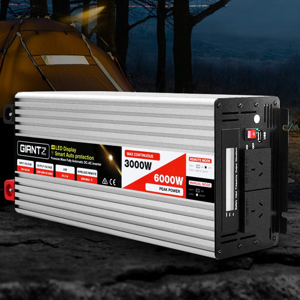 Giantz Power Inverter 3000W or 6000W Pure Sine Wave 12V - 240V Camping Boat Caravan - SportZone.co.nz