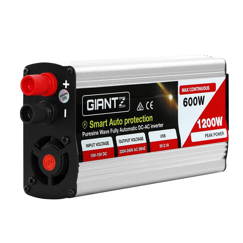 Giantz Power Inverter 600W/1200W 12V to 240V Pure Sine Wave Camping Car Boat - SportZone.co.nz