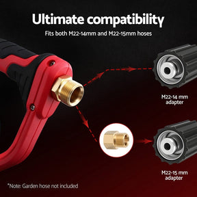 Giantz Pressure Washer Gun Short Trigger 4000PSI M22 - 14 1/4 Inch 5 Nozzles Red - SportZone.co.nz