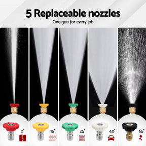 Giantz Pressure Washer Gun Short Trigger 4000PSI M22 - 14 1/4 Inch 5 Nozzles Red - SportZone.co.nz