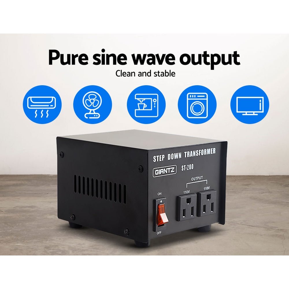 Giantz Step Down Transformer 200W 240V TO 110V Stepdown Voltage Converter AU - US - SportZone.co.nz
