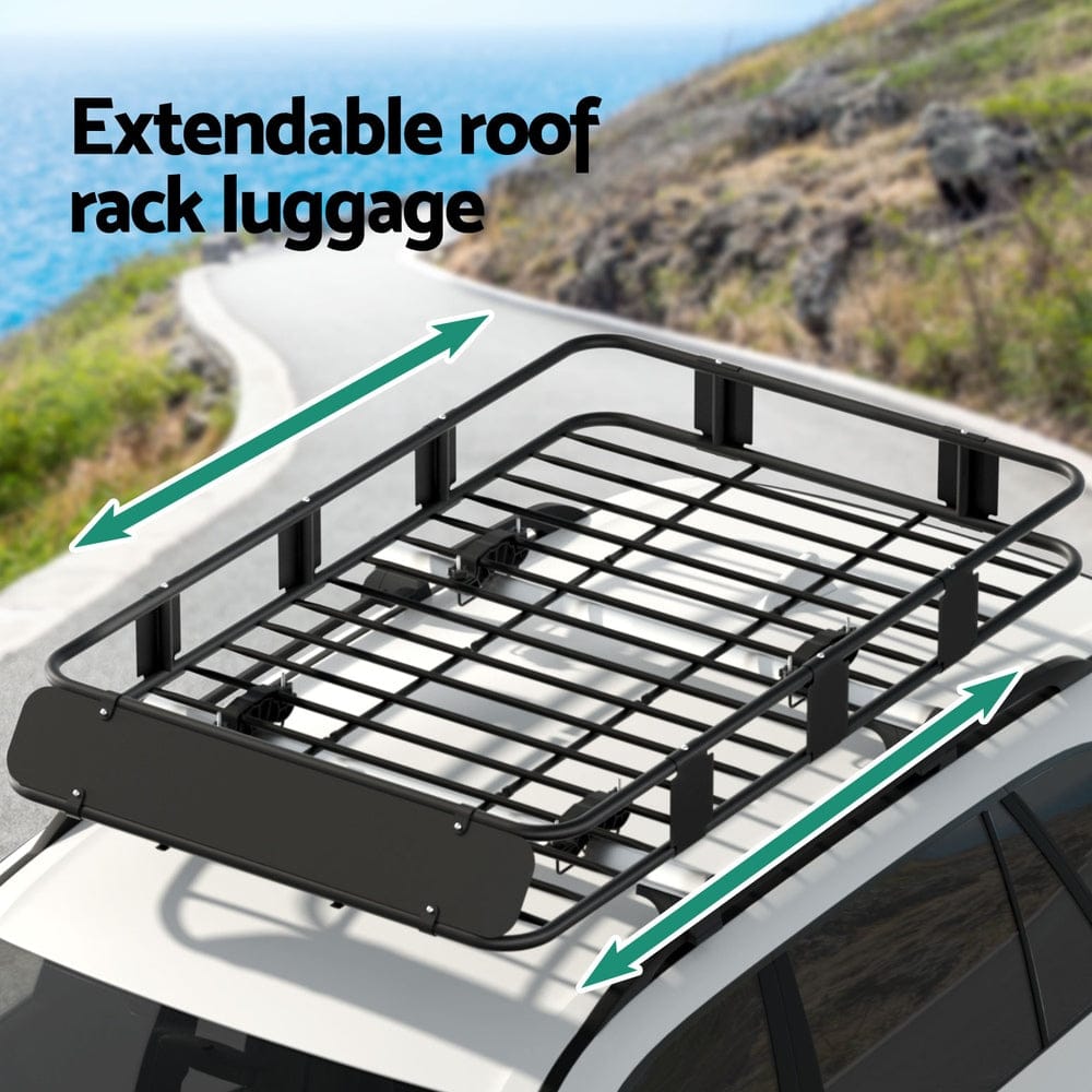 Giantz Universal Car Roof Rack Basket Luggage Vehicle Cargo Carrier 160cm Black - SportZone.co.nz