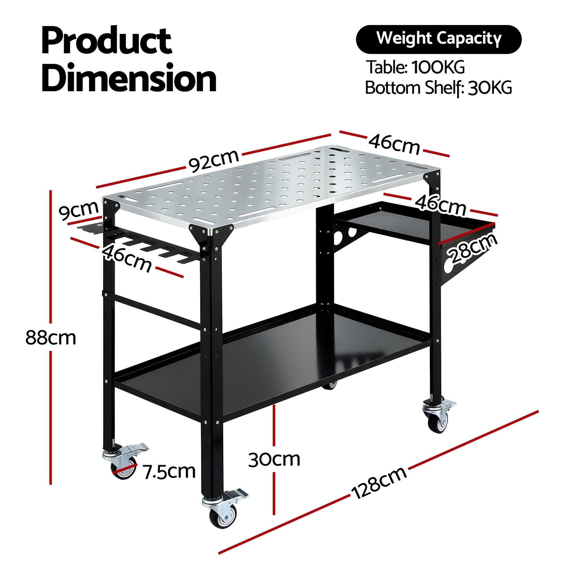Giantz Welding Table Cart with Tool Storage 130KG Capacity Mobile Workstation - SportZone.co.nz