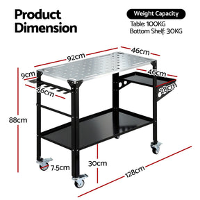 Giantz Welding Table Cart with Tool Storage 130KG Capacity Mobile Workstation - SportZone.co.nz