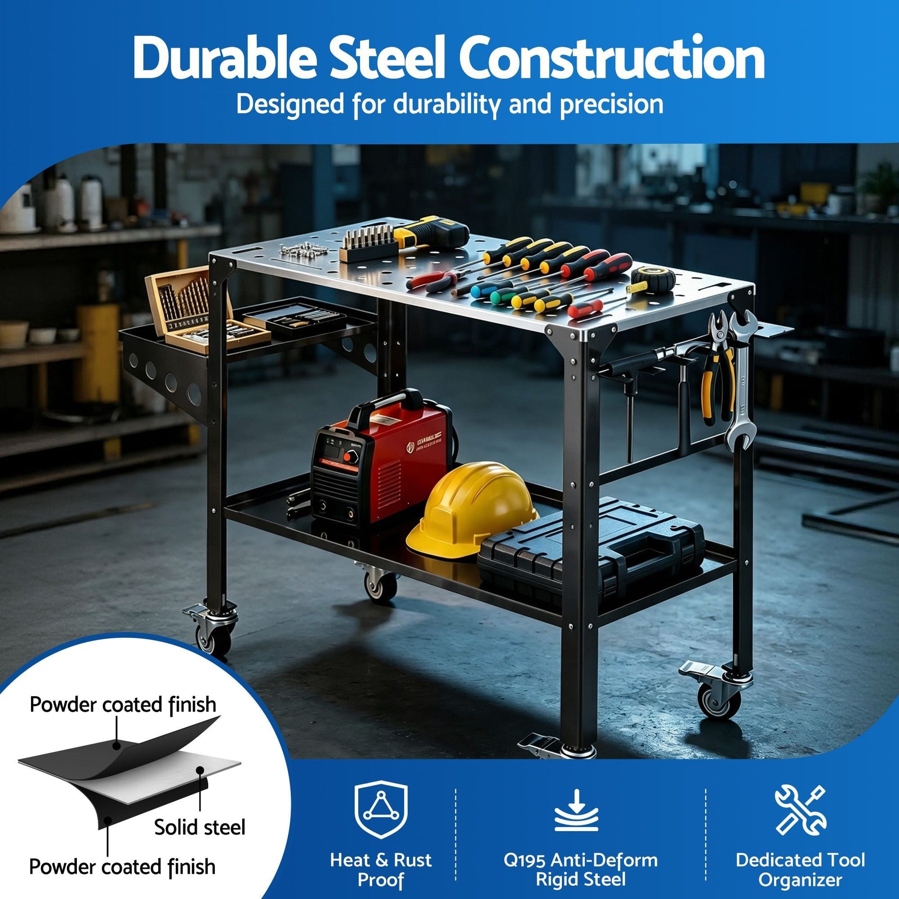Giantz Welding Table Cart with Tool Storage 130KG Capacity Mobile Workstation - SportZone.co.nz