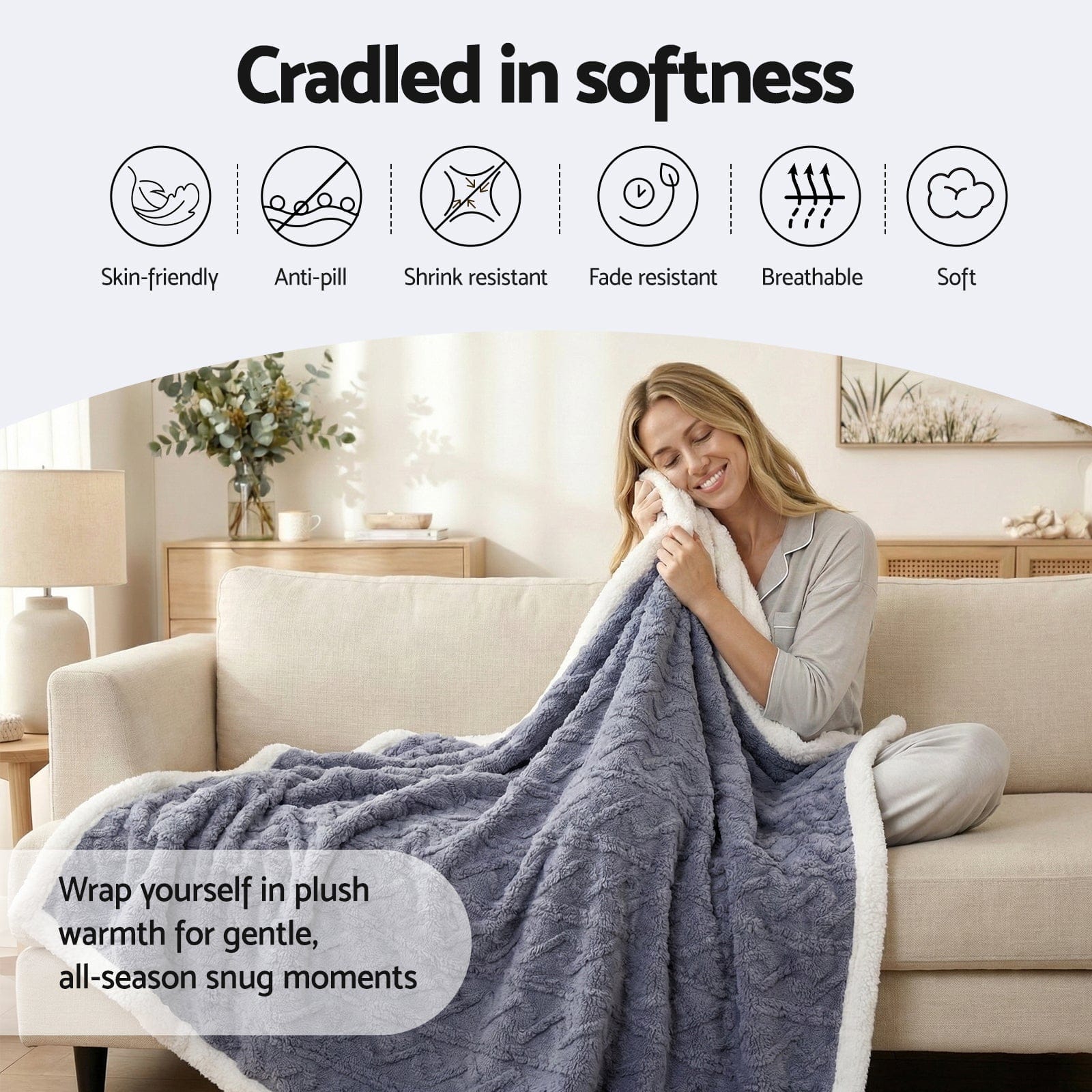 Giselle 203x230cm Throw Blanket Double - Sided Fleece Lightweight For Sofa Couch Bed - SportZone.co.nz