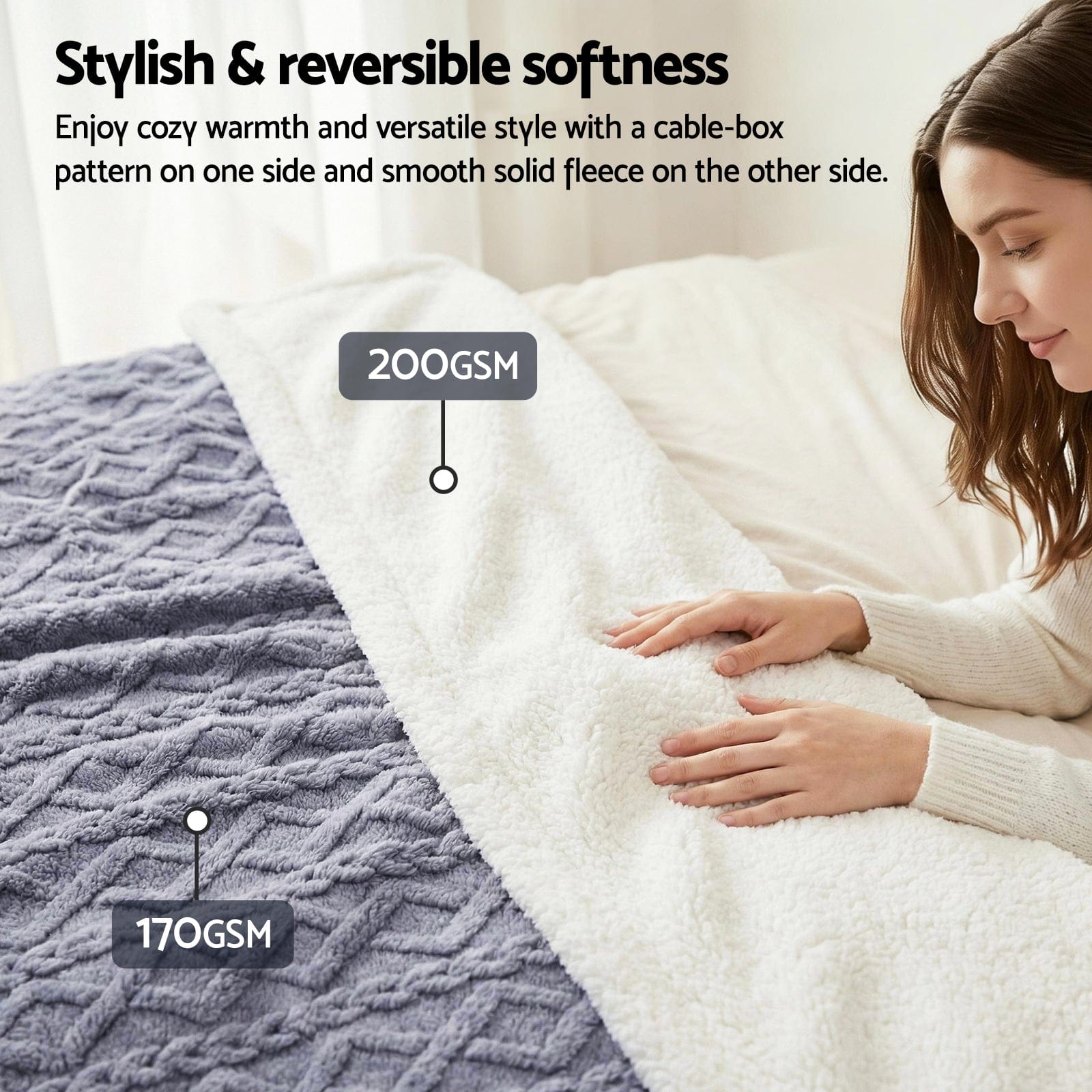 Giselle 203x230cm Throw Blanket Double - Sided Fleece Lightweight For Sofa Couch Bed - SportZone.co.nz