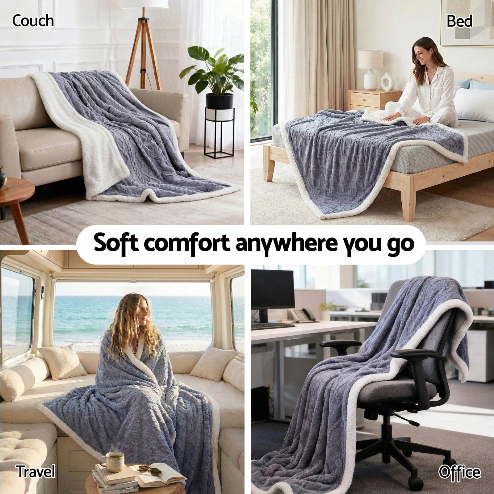 Giselle 203x230cm Throw Blanket Double - Sided Fleece Lightweight For Sofa Couch Bed - SportZone.co.nz