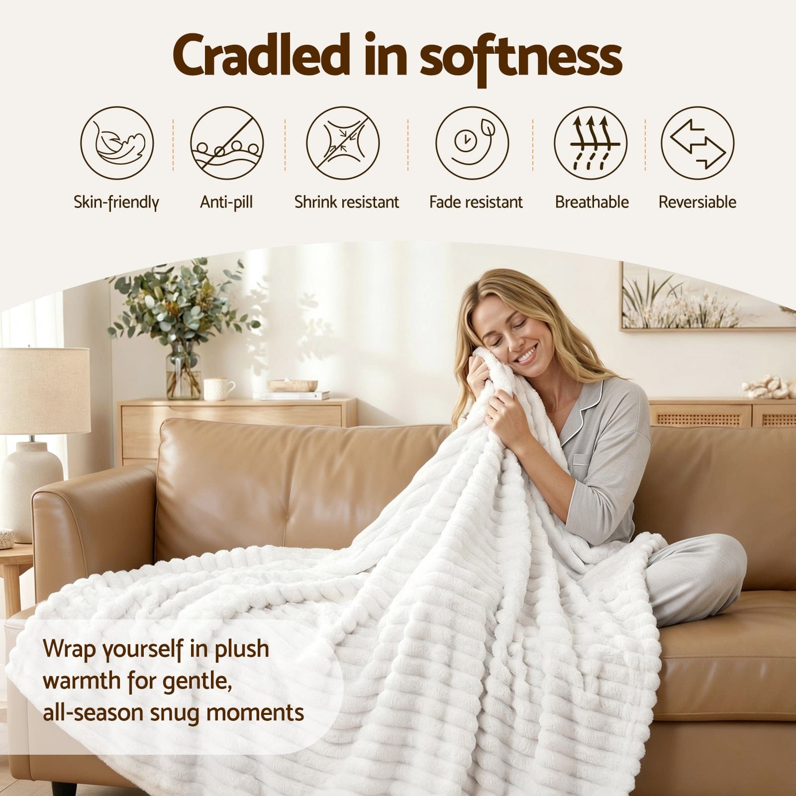 Giselle 203x230cm Throw Blanket Fleece Soft Lightweight Cozy Sofa Couch Bed Throw - SportZone.co.nz
