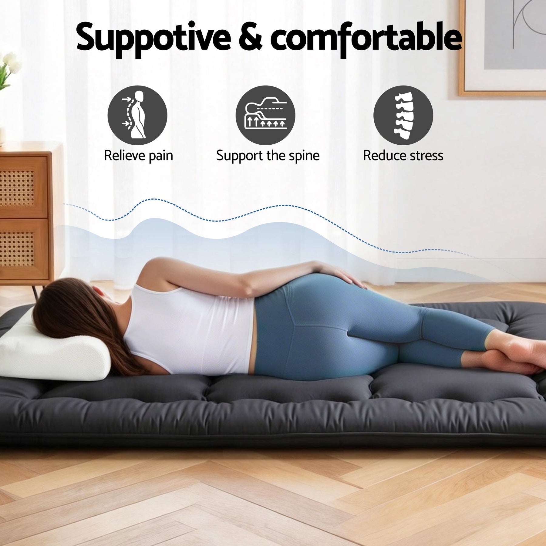 Giselle Bedding 10cm Japanese Floor Mattress Foldable Futon Mattress Washable Cover Straps - SportZone.co.nz