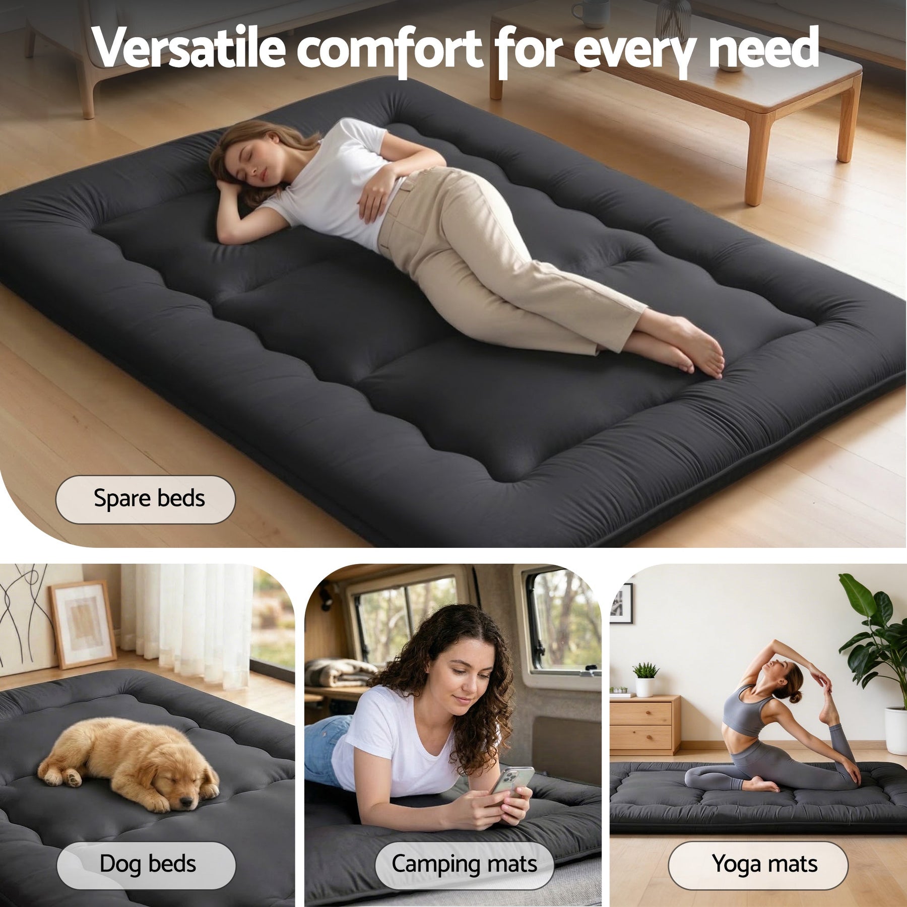 Giselle Bedding 10cm Japanese Floor Mattress Foldable Futon Mattress Washable Cover Straps - SportZone.co.nz