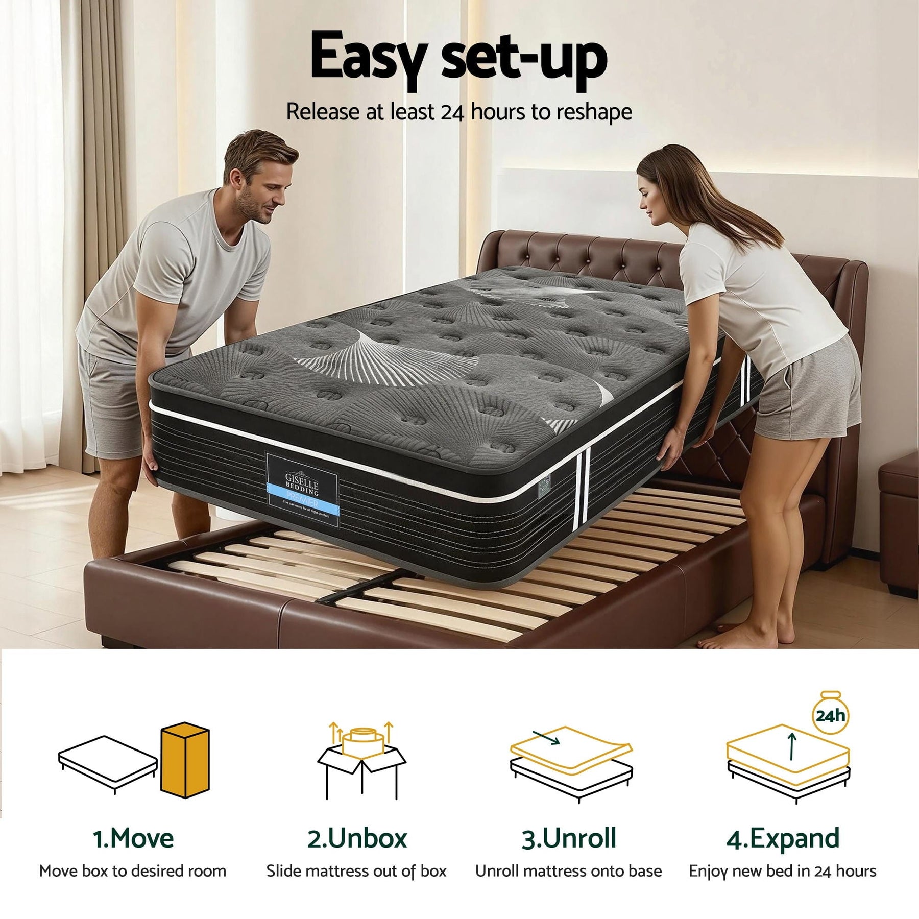 Giselle Bedding 35cm Mattress Graphene Memory Foam Medium Firm Euro Top Mattresses Single - SportZone.co.nz