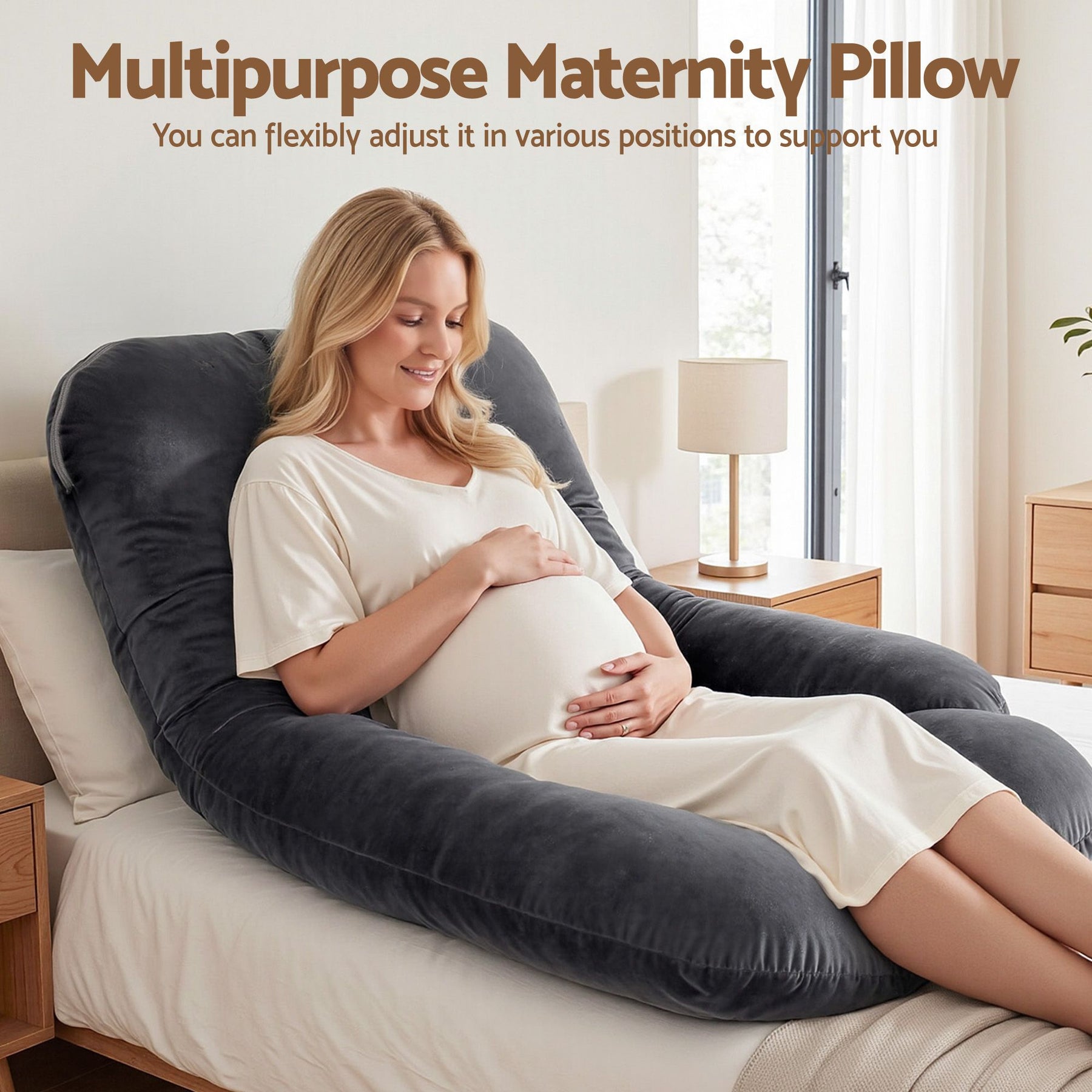 Giselle Bedding G-Shaped Pregnancy Pillow with Removable Cover Dark Grey - SportZone.co.nz