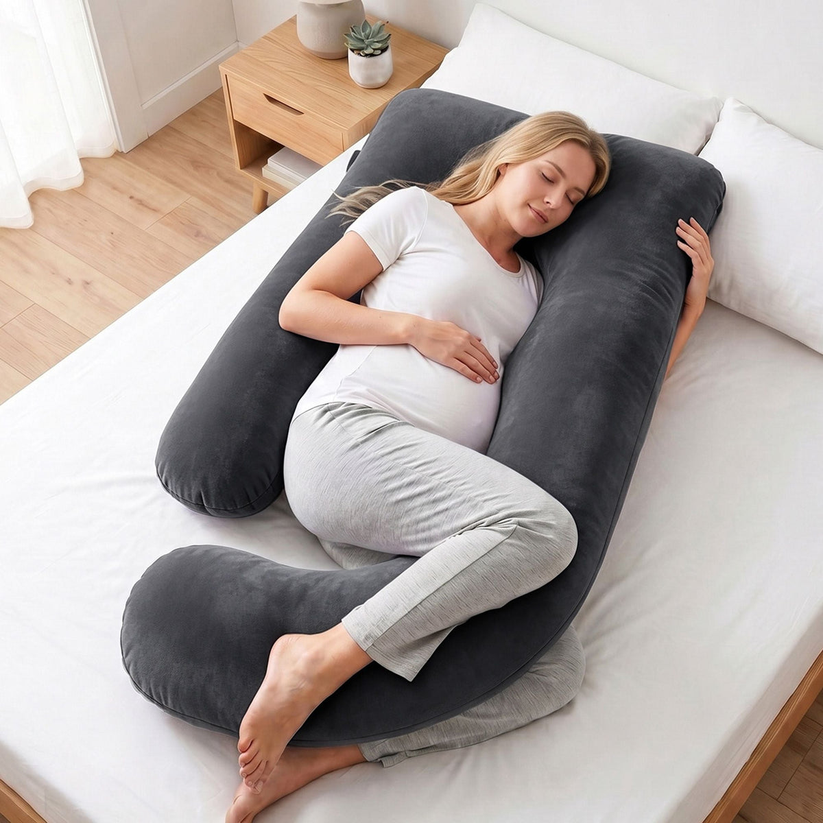 Giselle Bedding G-Shaped Pregnancy Pillow with Removable Cover Dark Grey - SportZone.co.nz