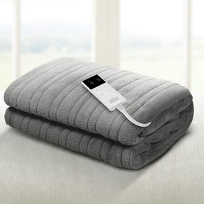 Giselle Bedding Heated Electric Throw Rug Fleece Sunggle Blanket Washable Silver - SportZone.co.nz