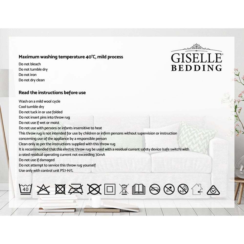 Giselle Bedding Heated Electric Throw Rug Fleece Sunggle Blanket Washable Silver - SportZone.co.nz