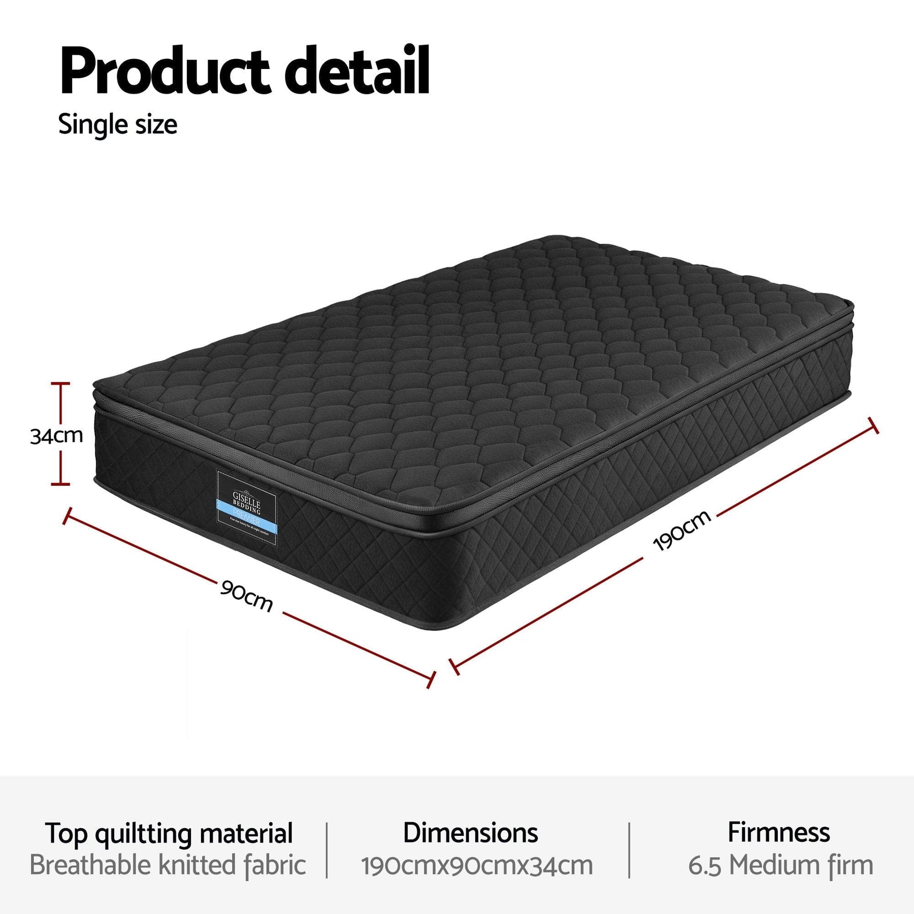 Giselle Bedding Mattress 34cm 5 - Zone Pocket Spring Egg - crate Memory Foam Single - SportZone.co.nz