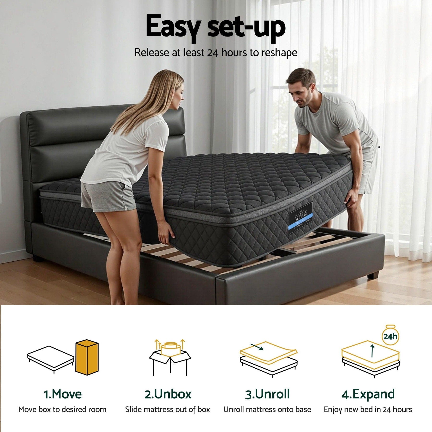 Giselle Bedding Mattress 34cm 5 - Zone Pocket Spring Egg - crate Memory Foam Single - SportZone.co.nz