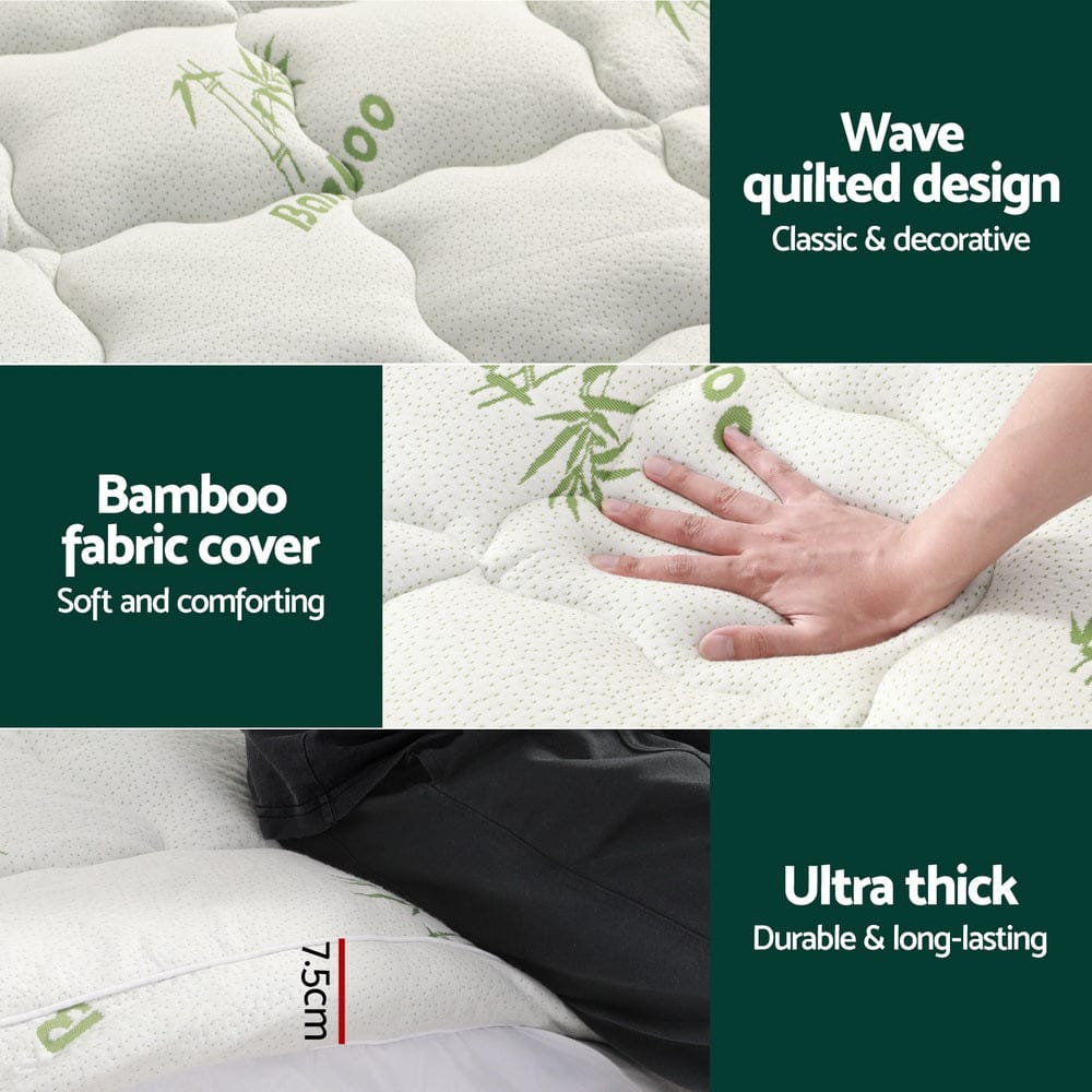 Giselle Bedding Mattress Topper Pillowtop Bamboo 7.5cm Double - SportZone.co.nz