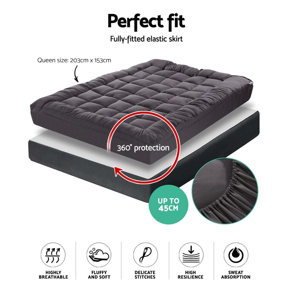 Giselle Bedding Mattress Topper Pillowtop Bamboo Charcoal Queen - SportZone.co.nz