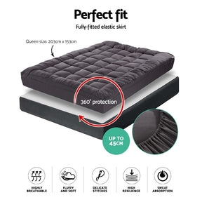 Giselle Bedding Mattress Topper Pillowtop Bamboo Charcoal Queen - SportZone.co.nz