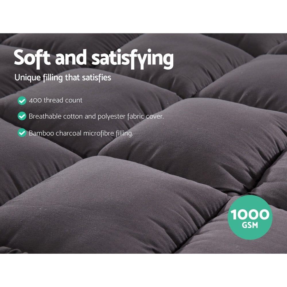 Giselle Bedding Mattress Topper Pillowtop Bamboo Charcoal Queen - SportZone.co.nz