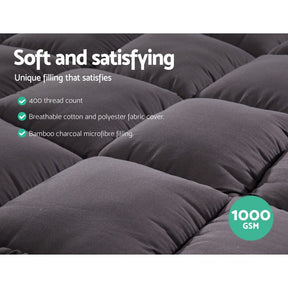 Giselle Bedding Mattress Topper Pillowtop Bamboo Charcoal Queen - SportZone.co.nz