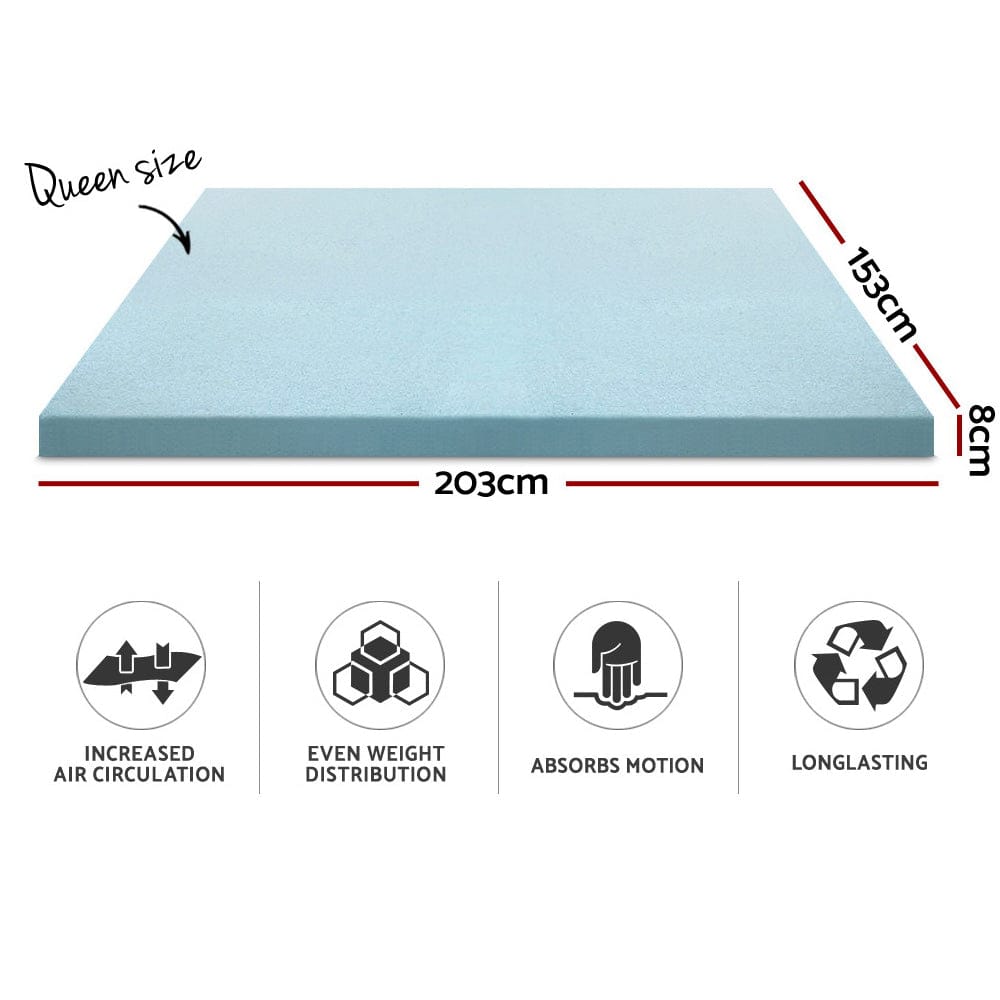 Giselle Bedding Memory Foam Mattress Topper Cool Gel 8cm Queen - SportZone.co.nz