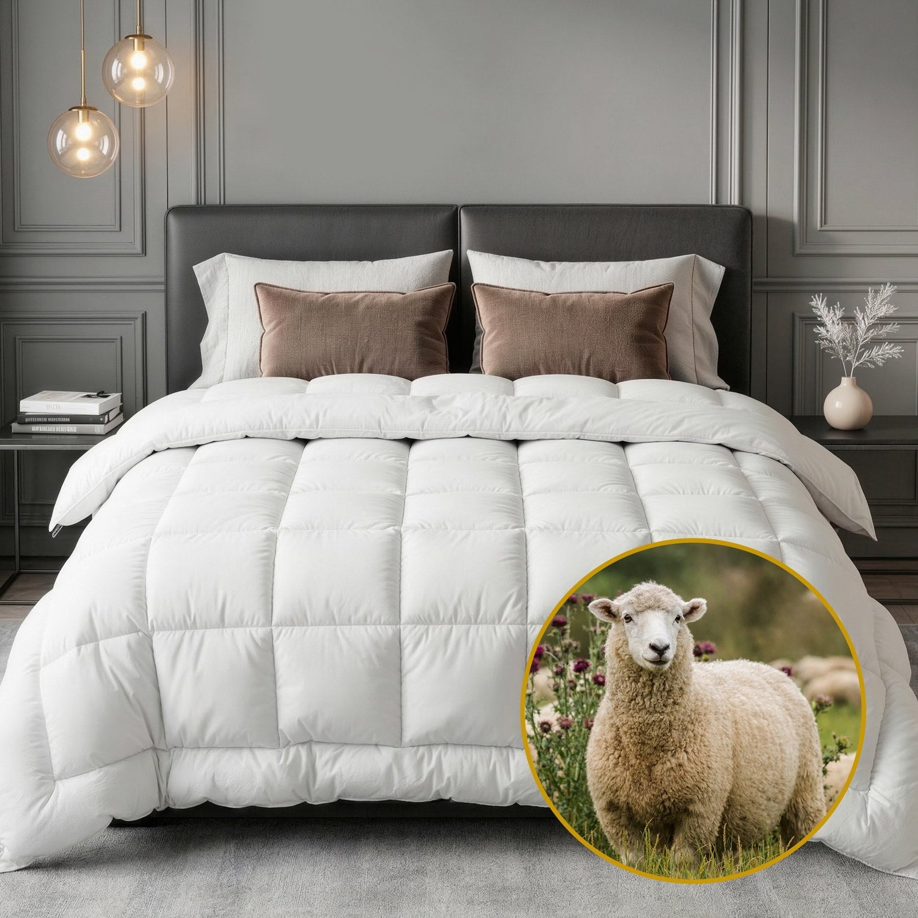 Giselle Bedding Wool Quilt 800GSM Extra Thick Queen Winter Doona Baffle Box Construction 100% Wool Filling - SportZone.co.nz