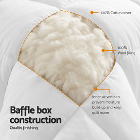 Giselle Bedding Wool Quilt 800GSM Extra Thick Queen Winter Doona Baffle Box Construction 100% Wool Filling - SportZone.co.nz