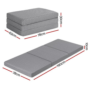 Giselle Foldable Mattress Folding Sofa Bed Trifold Memory Foam Camping Cushion Mat - SportZone.co.nz