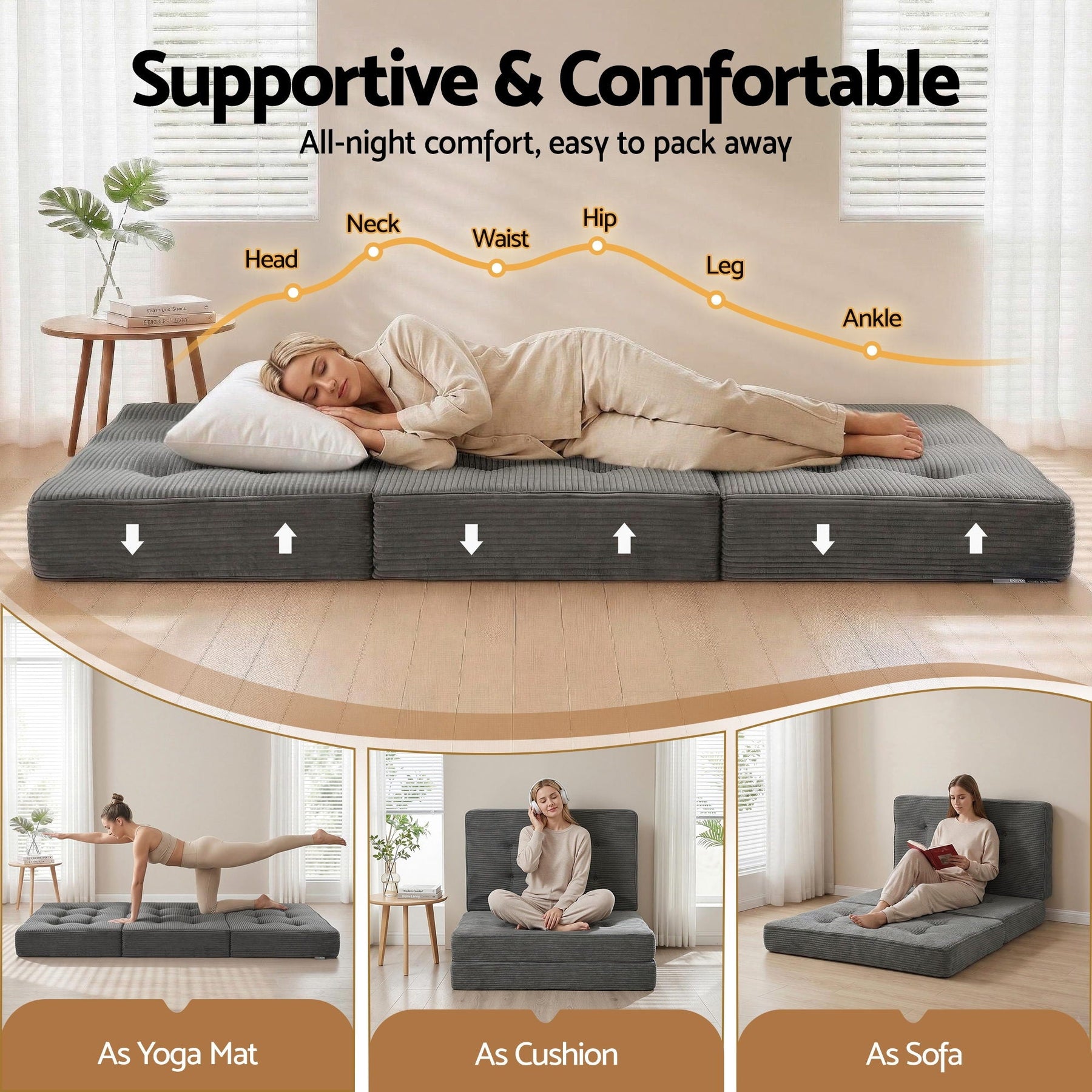 Giselle Single Folding Mattress 15cm Foldable Foam Portable Guest Sofa Bed Camping Mat - SportZone.co.nz