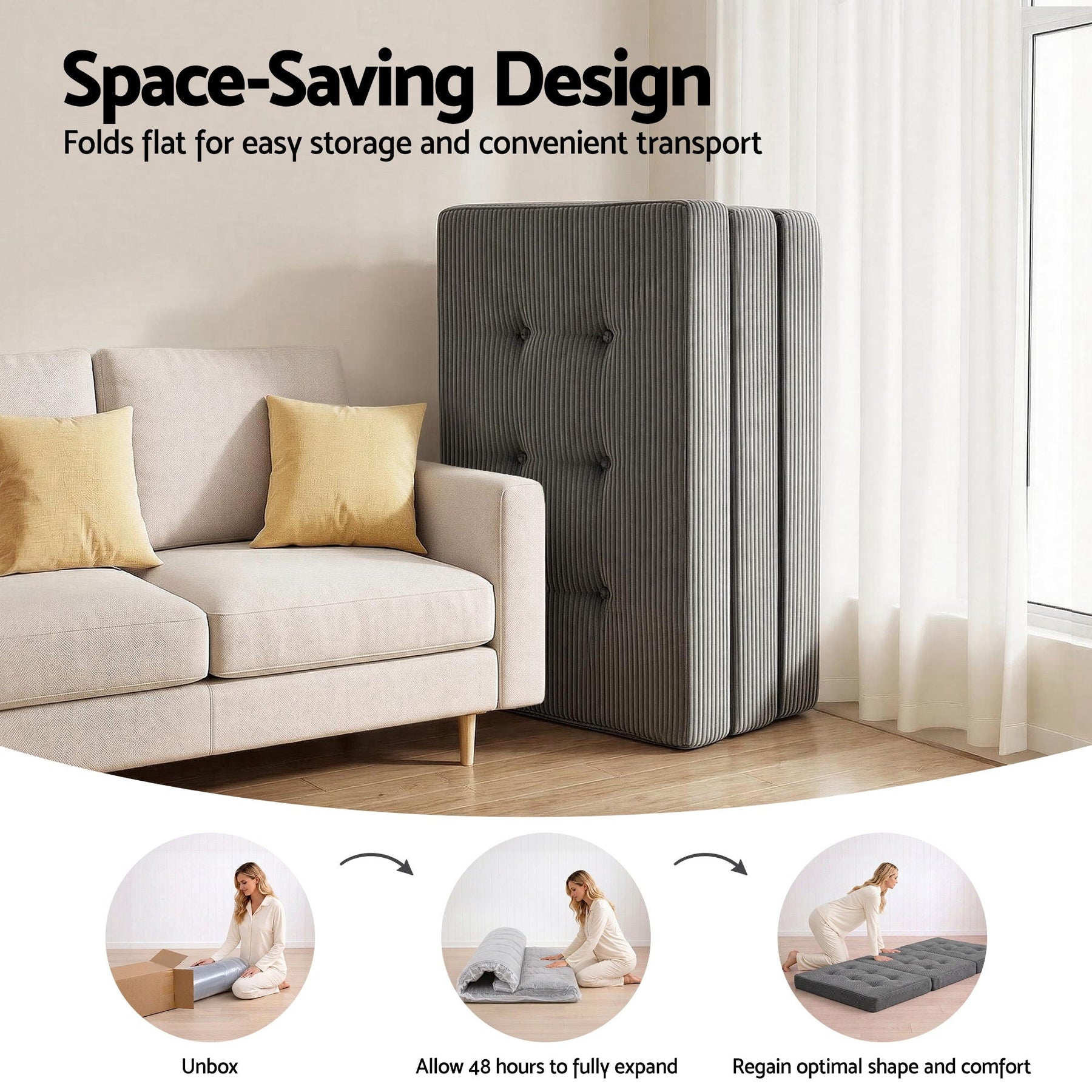 Giselle Single Folding Mattress 15cm Foldable Foam Portable Guest Sofa Bed Camping Mat - SportZone.co.nz