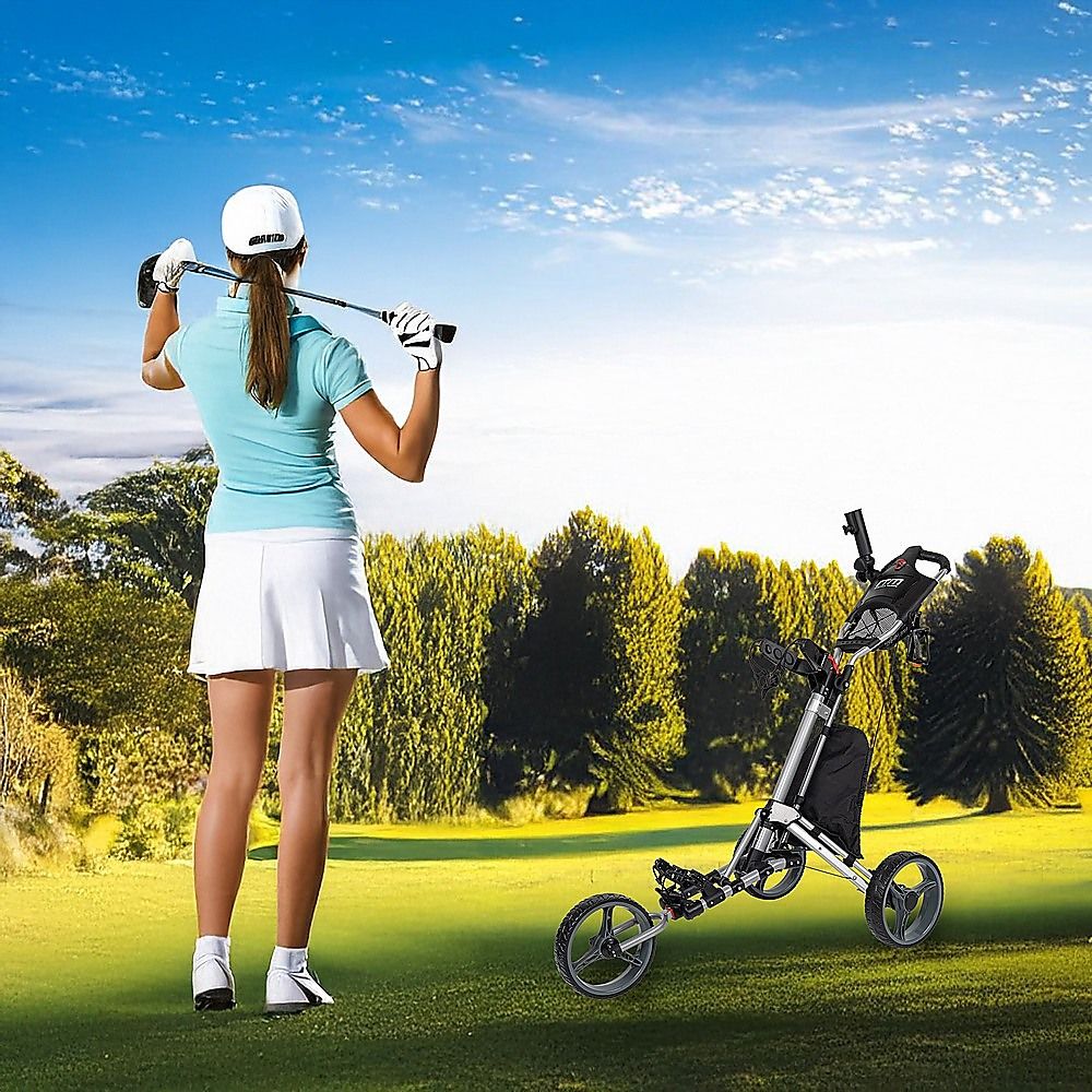 Golf Club Buggy Trolley Cart Compact Foldable 3 Wheel - SportZone.co.nz
