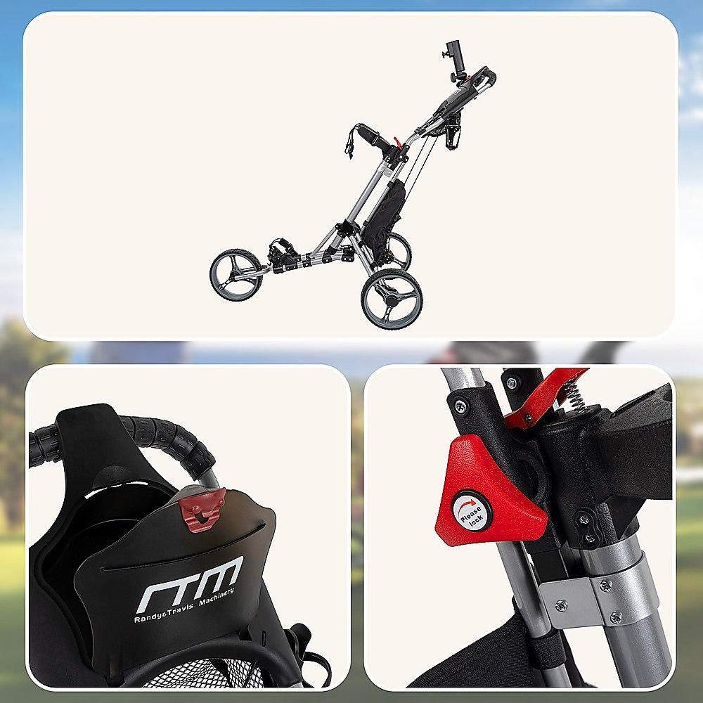 Golf Club Buggy Trolley Cart Compact Foldable 3 Wheel - SportZone.co.nz