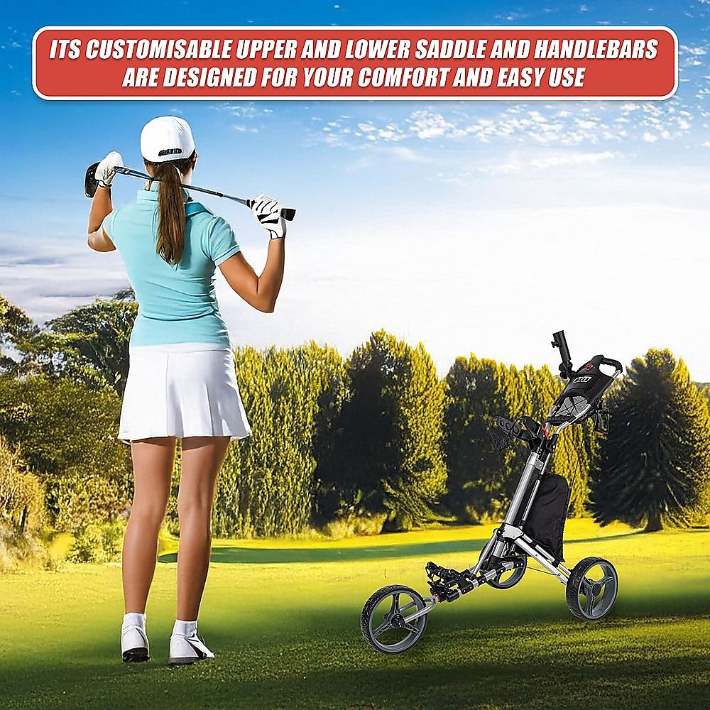 Golf Club Buggy Trolley Cart Compact Foldable 3 Wheel - SportZone.co.nz