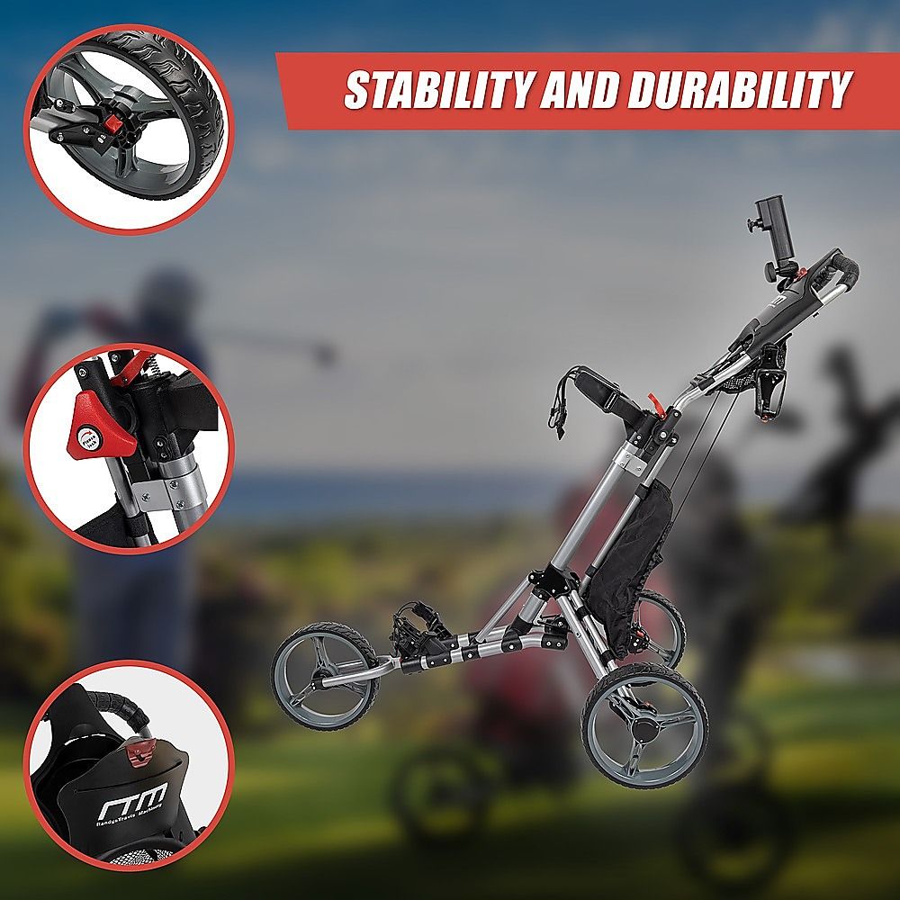 Golf Club Buggy Trolley Cart Compact Foldable 3 Wheel - SportZone.co.nz