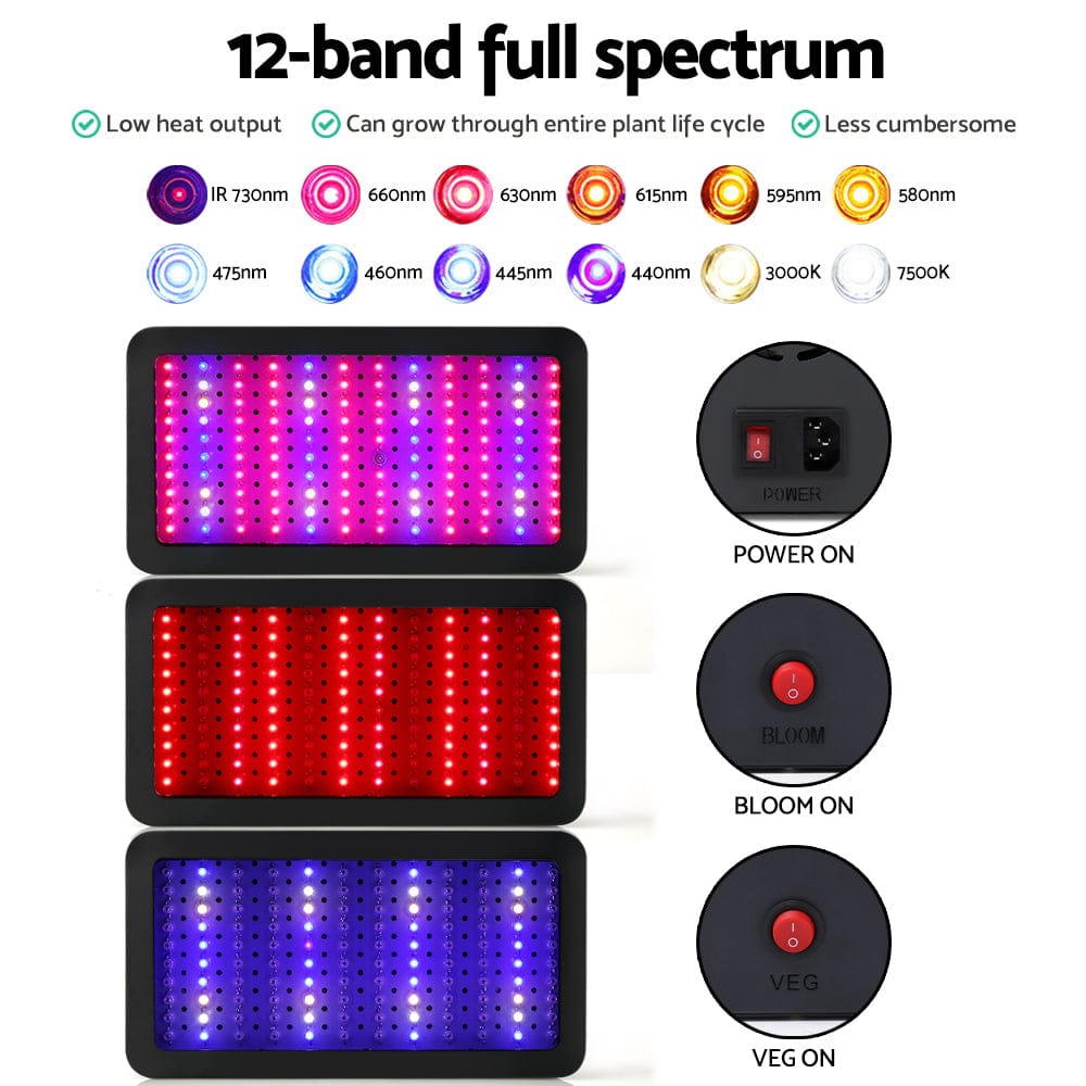 Green Fingers 1200W Grow Light LED Full Spectrum Indoor Plant All Stage Growth - SportZone.co.nz