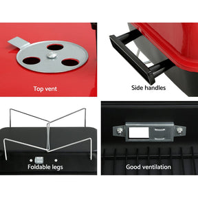 Grillz Charcoal BBQ Portable Grill Camping Barbecue Outdoor Cooking Smoker - SportZone.co.nz