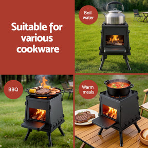 Grillz Fire Pit BBQ Portable Outdoor Fireplace Metal Camping Stove for Boiling Water, BBQ, Picnics - SportZone.co.nz
